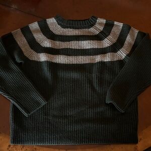 6 more weeks of Winter!Martin + Osa Dark Green and Gray Striped Crewneck Sweater